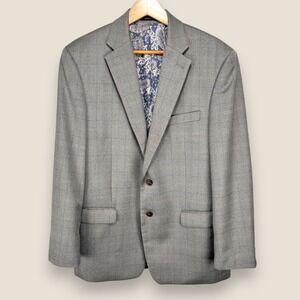 Lauren Ralph Lauren Sport Coat Blazer Men 42R Gray Check Paisley Poly Rayon